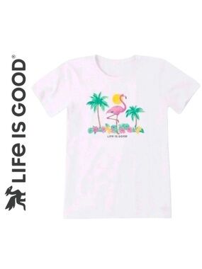 Life is Good Cloud White Flamingo Crewneck Tee Women Size SMALL NWT